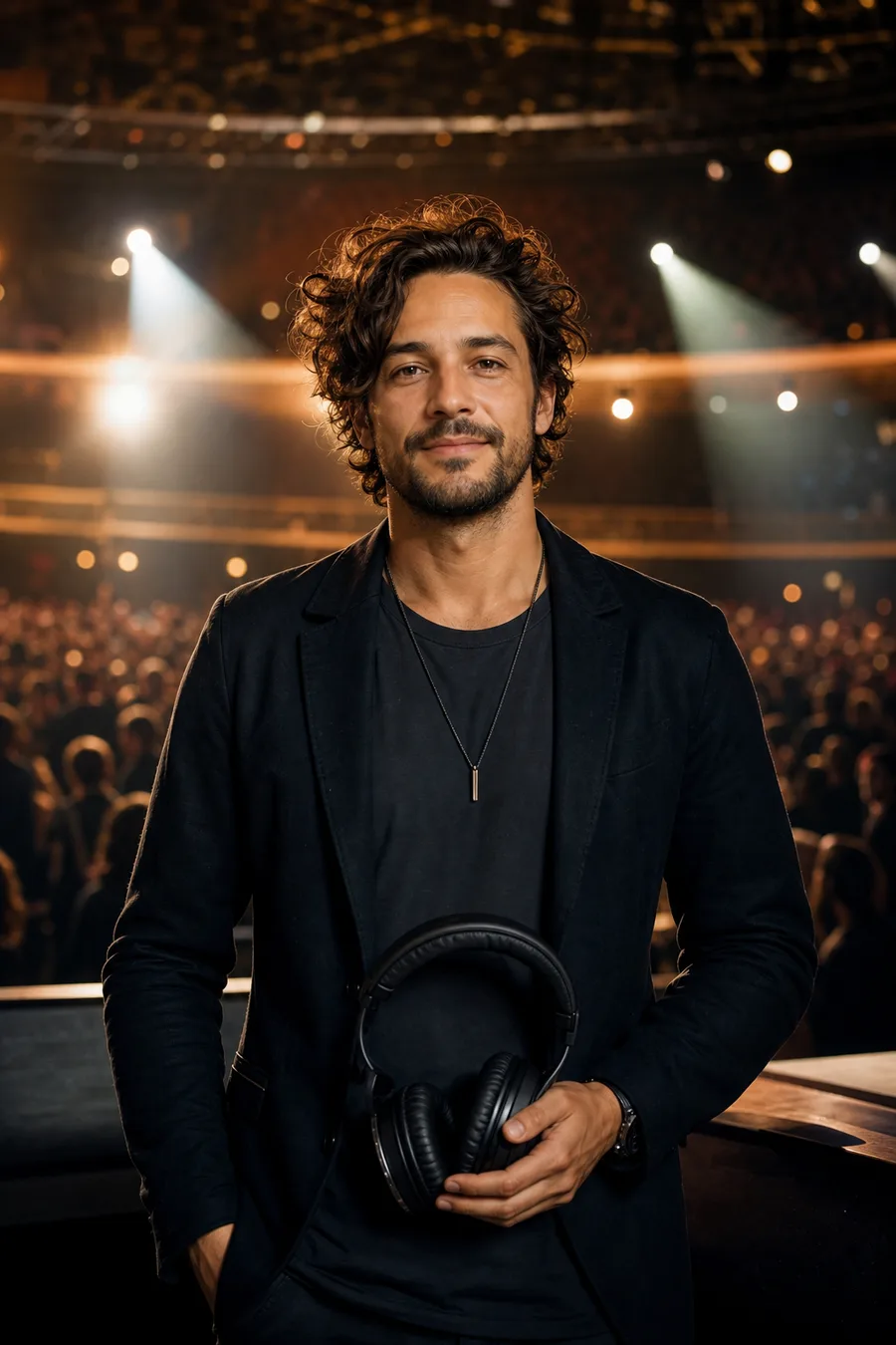Commercial portrait of a music creator at a concert venue